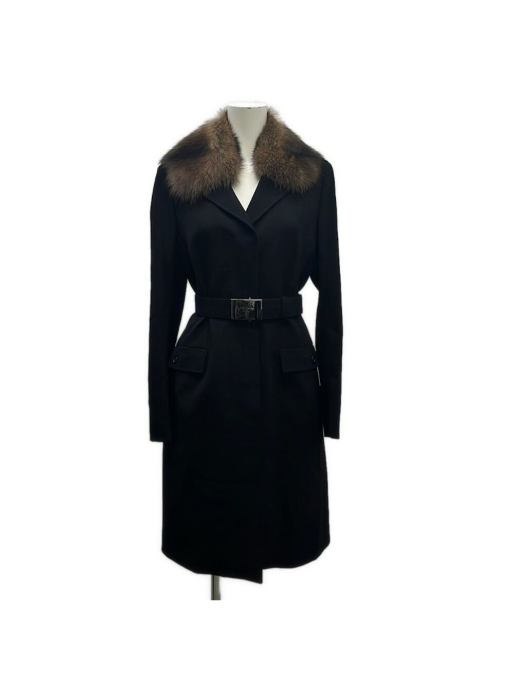 Prada Coat M Black Fur with Belt